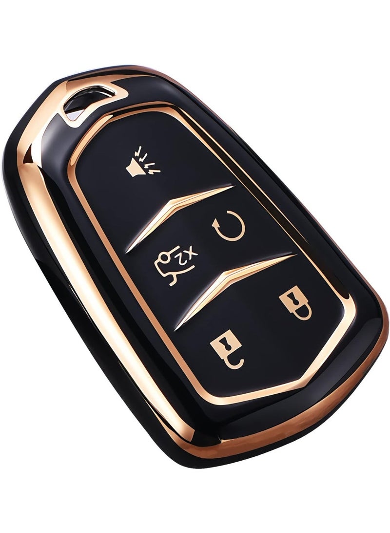 غطاء مفتاح السيارة لكاديلاك، حقيبة مفتاح لكاديلاك إسكاليد CTS SRX XT5 ATS STS CT6 من 2015-2019 بخمس أزرار، حماية كاملة بزاوية 361 درجة، من مادة TPU ليّنة عالية الجودة (أسود) - Image 1